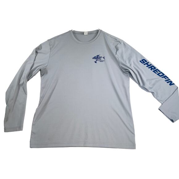 Shredfin Fishing Shirt Mens Large Long Sleeve Grey w/ USA Flag Print Performance - Picture 1 of 14
